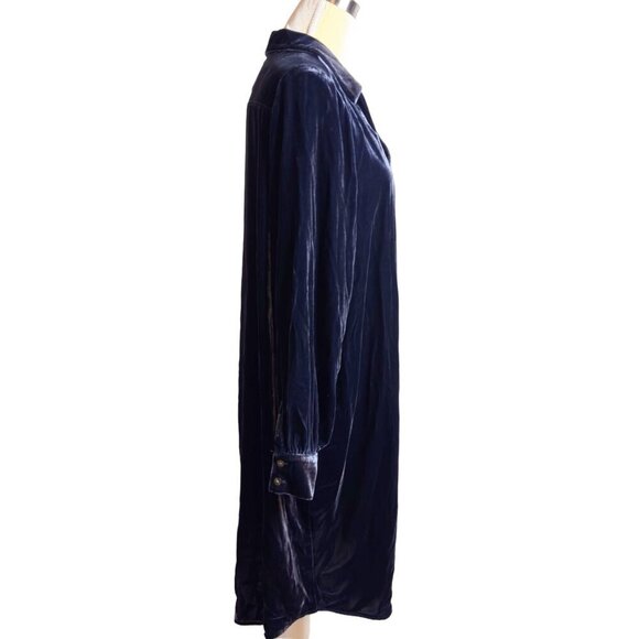 Sundance Hendrix Velvet Shirt Dress Womens XXL Silk Rayon Paris Night Blue Relax - Picture 5 of 11